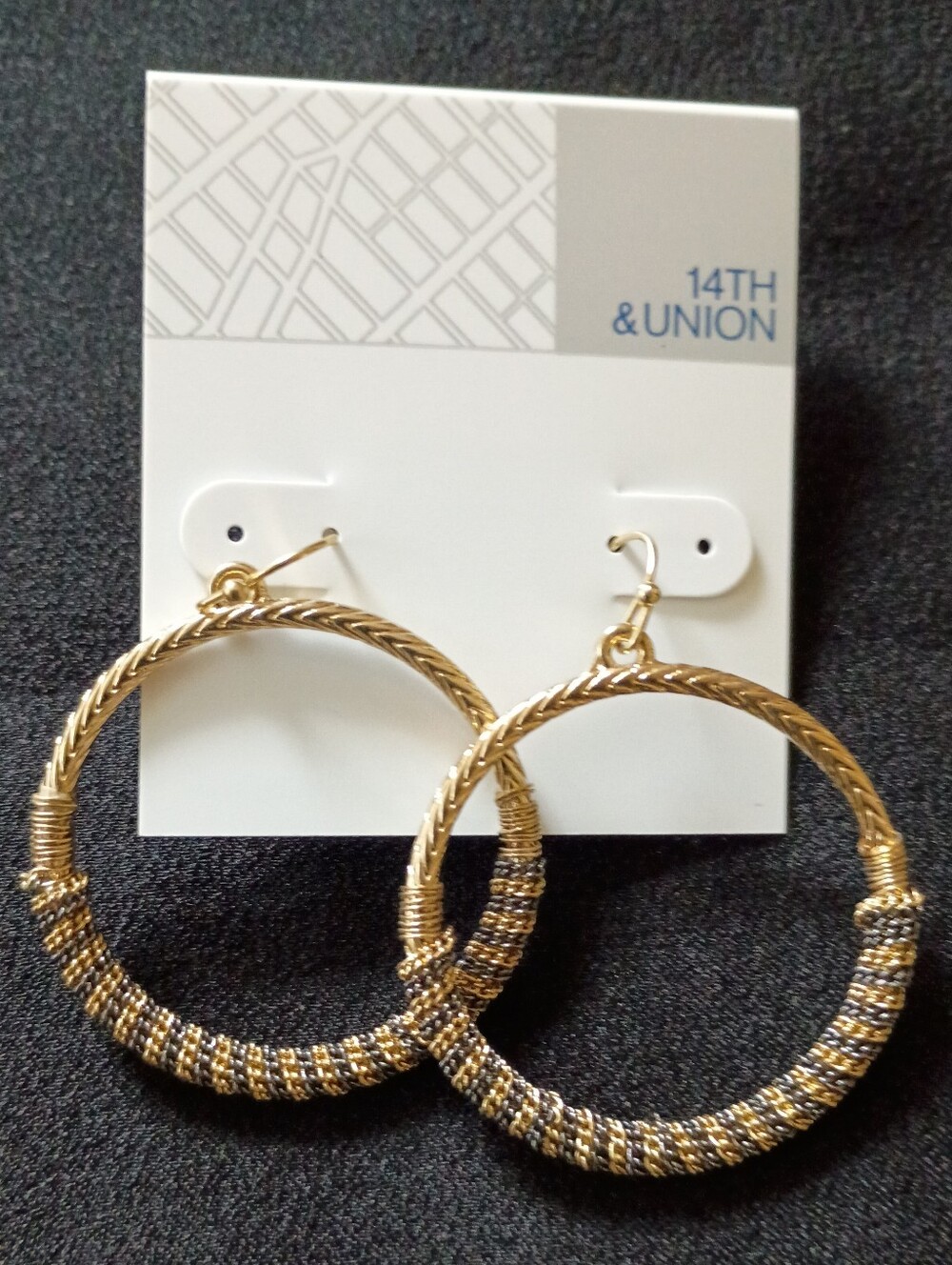 Textured Hoop Earrings Gold Tone Black Striped Dangle Drop Fashion Jewelry New